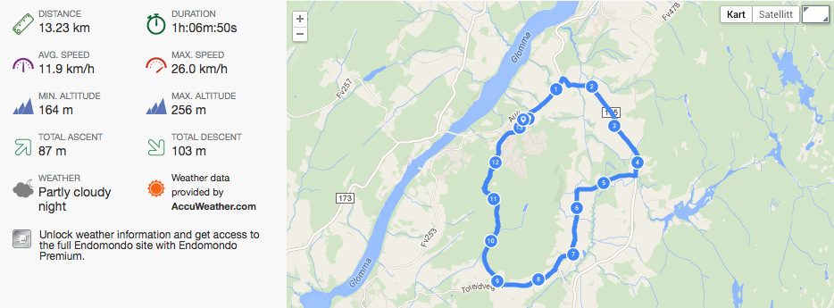 Trening 13,23 km. På Kickbike.