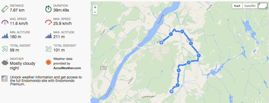 Trening : 7,67 KM før total punktering av fremhjulet&nbsp;:)
